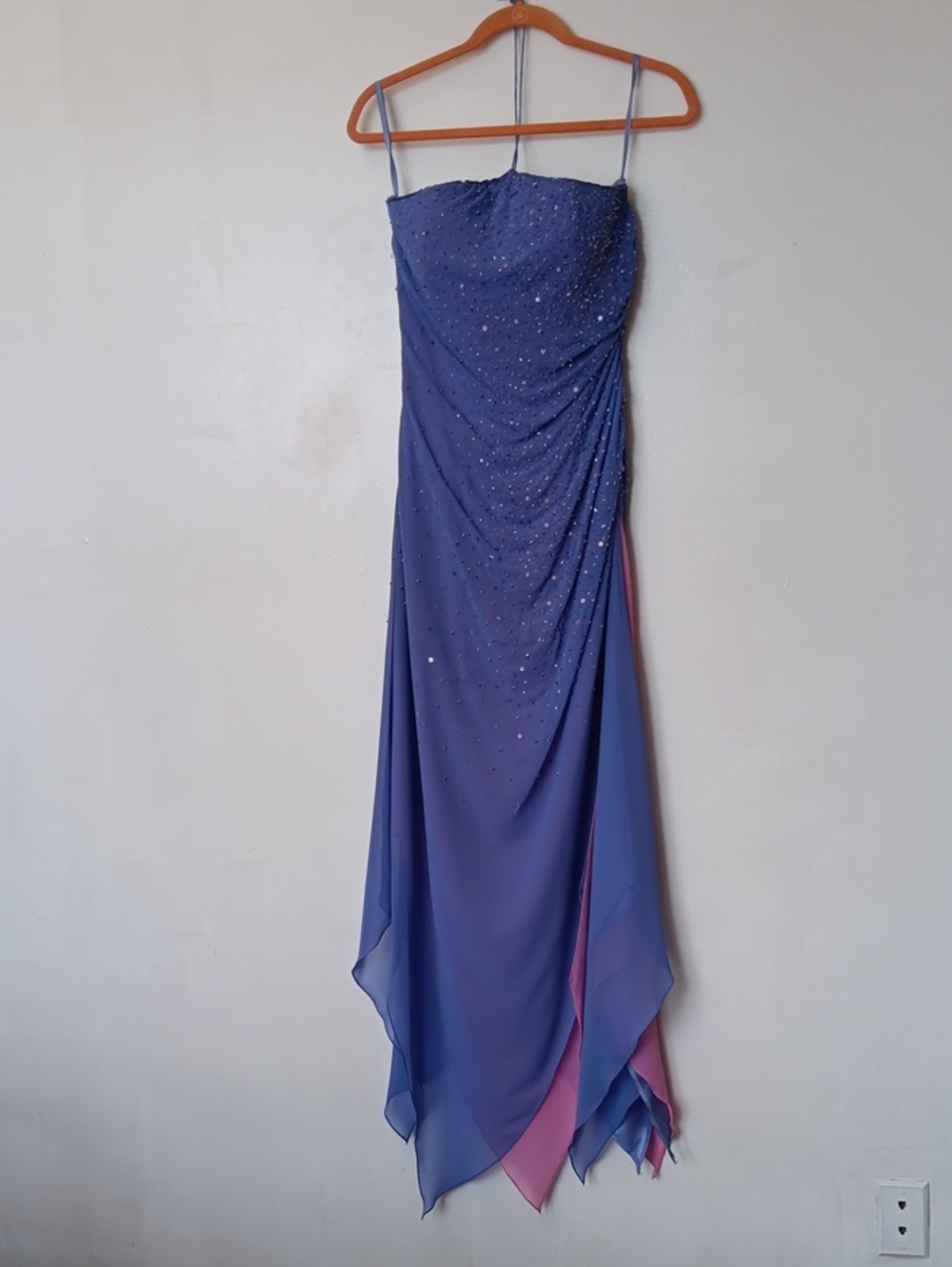 Strapless Purple Beaded Prom Dress with Pink Underlayer